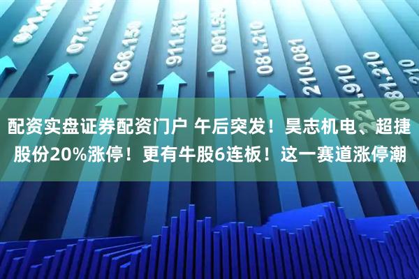 配资实盘证券配资门户 午后突发！昊志机电、超捷股份20%涨停！更有牛股6连板！这一赛道涨停潮